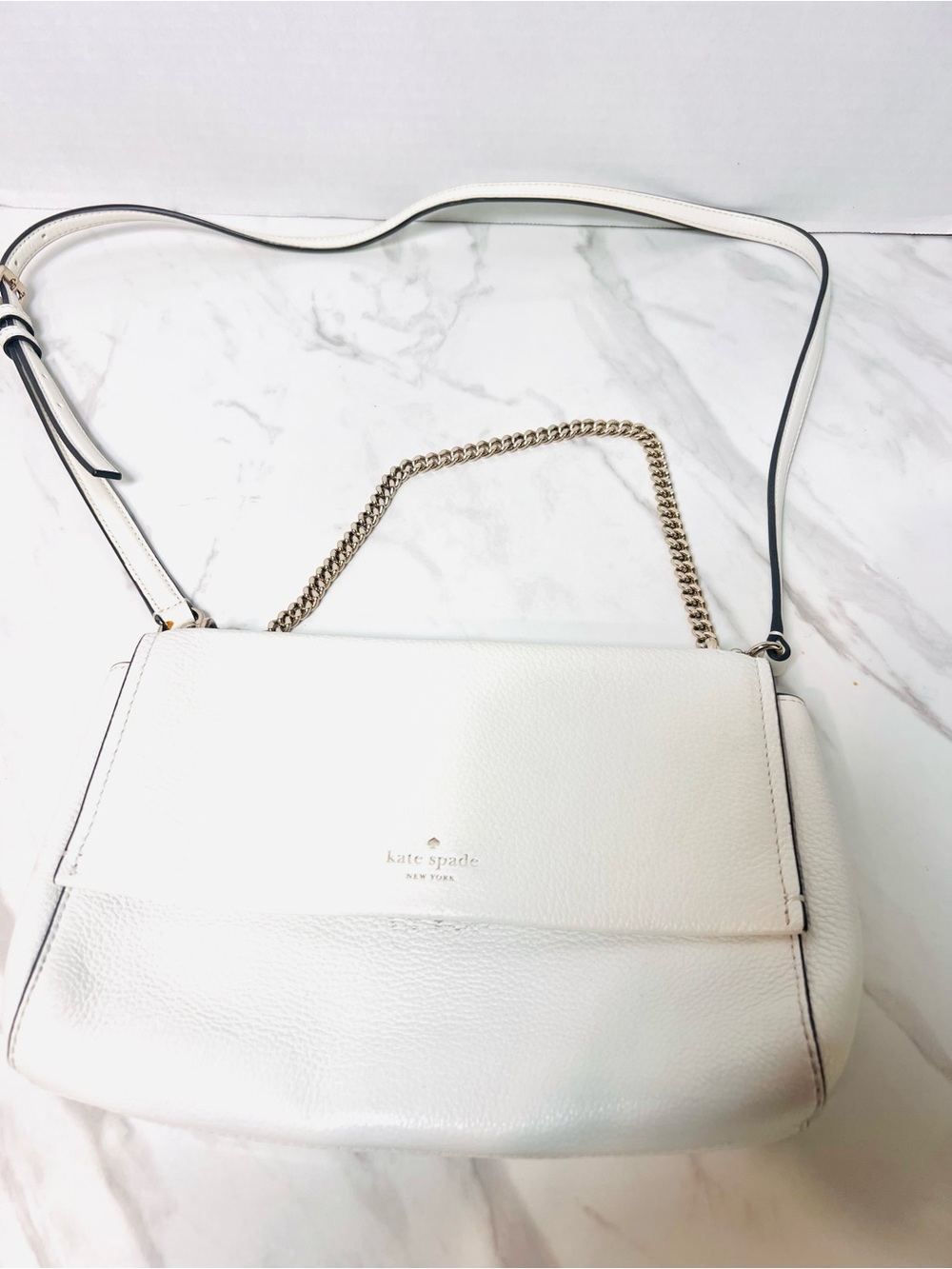kate spade White Leather Crossbody with Chain and leather strap